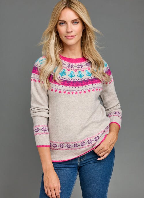 Fairisle Yoke Crew Neck Christmas Tree Jumper