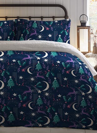 Luna Celestial Stag Print Fleece Navy Duvet Set