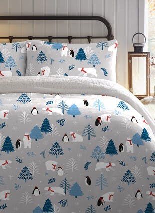 Nevada Arctic Animals Print Fleece Grey Duvet Set