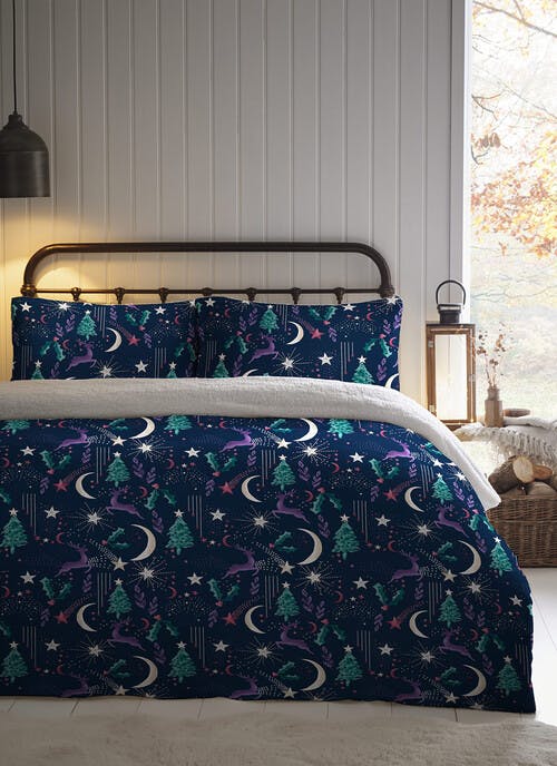 Luna Celestial Stag Print Fleece Navy Duvet Set