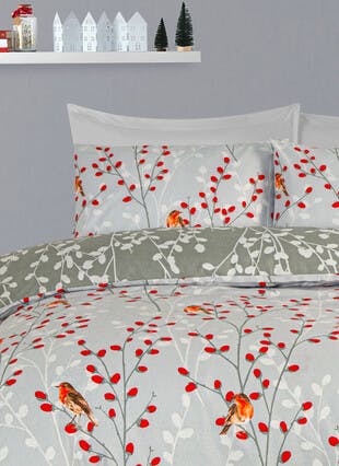 Robin Print Brushed Grey Pillowcase Set