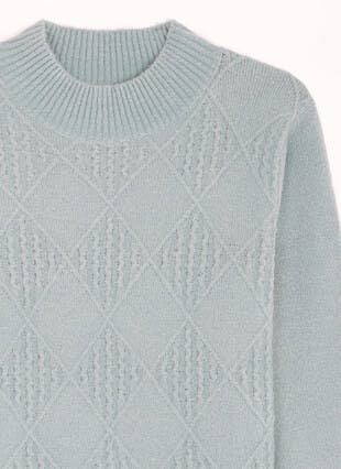 Diamond Cable Knit Turtle Neck Jumper