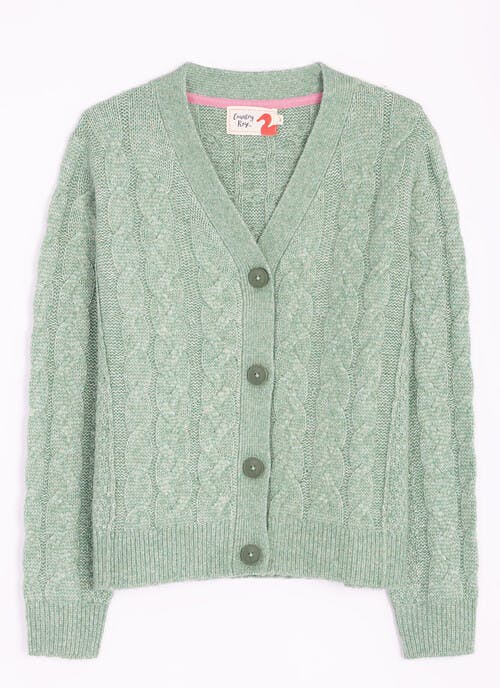 Wool Blend Cable V Neck Cardigan