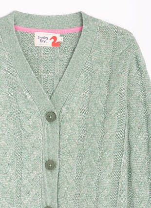 Wool Blend Cable V Neck Cardigan