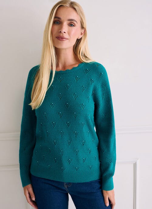 Soft Touch Pointelle Pearl Trim Jumper