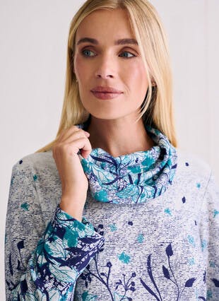 Warm Touch Cowl Neck Printed Top