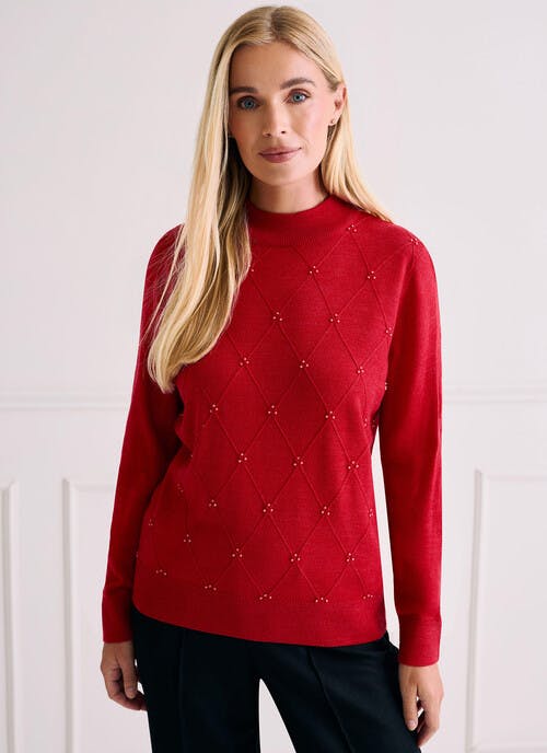 Pearl Trim Cable Knit Jumper