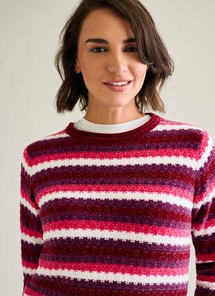 Chenille Striped Crew Neck Jumper