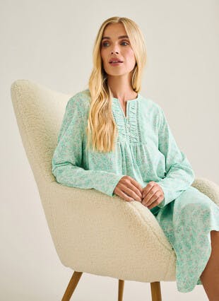 Pure Cotton Lace Trim Printed Nightdress