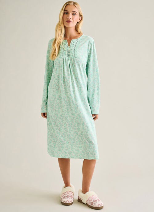 Pure Cotton Lace Trim Printed Nightdress