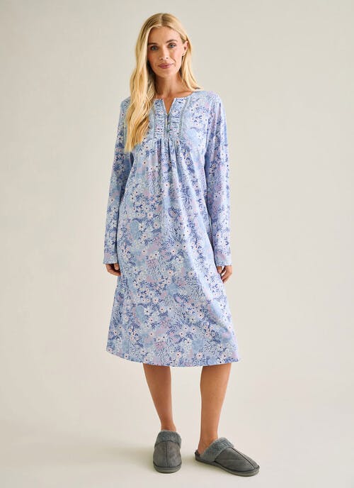 Pure Cotton Lace Trim Printed Nightdress