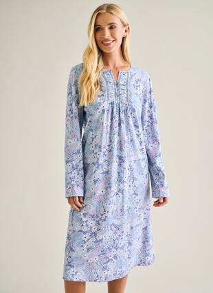 Pure Cotton Lace Trim Printed Nightdress