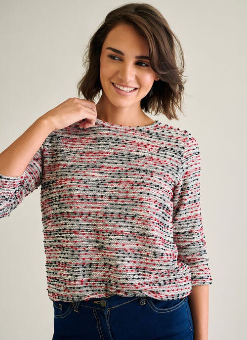 Cotton Blend Textured Crew Neck Top