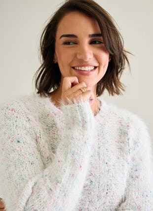 Lurex Cable Knit Textured Crew Neck Jumper