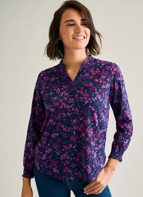 Ditsy Floral Print Jersey Blouse