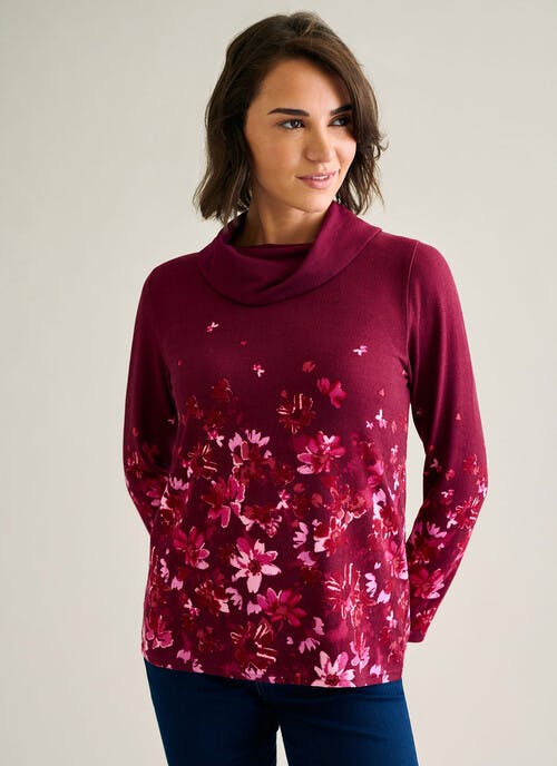 Warm Handle Cowl Neck Printed Top
