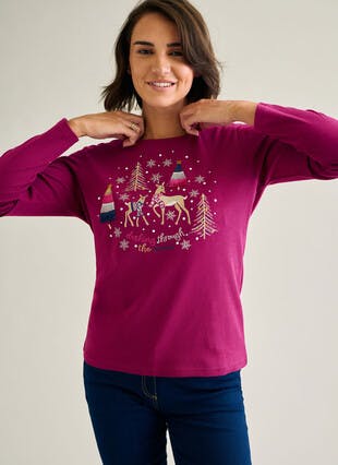 Pure Cotton Dashing Reindeer Christmas Top