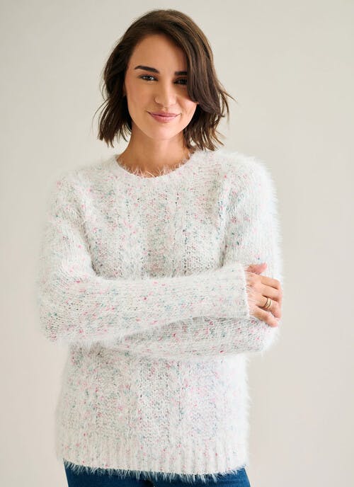 Lurex Cable Knit Textured Crew Neck Jumper