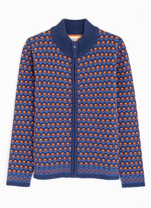 Wool-Blend Fairisle Knit Zip Cardigan