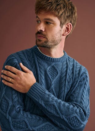Textured Cable Knit Crew Neck Jumper