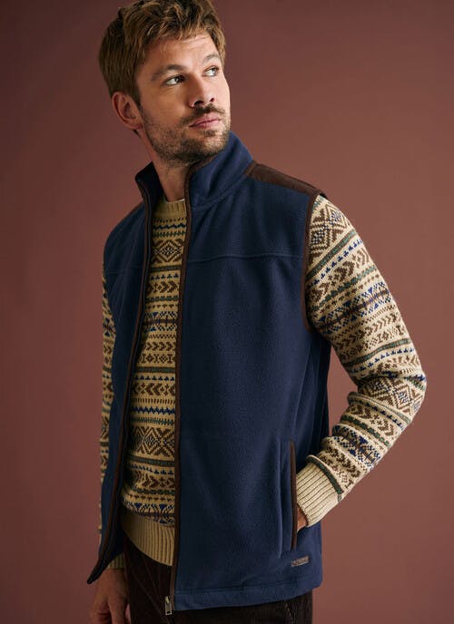 Fleece Zip Up Gilet With Faux Suede Trim