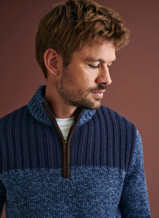 Textured Knit Zip Neck Jumper