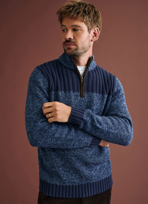 Textured Knit Zip Neck Jumper