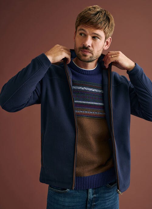 Fleece Zip Up Jacket With Faux Suede Trim