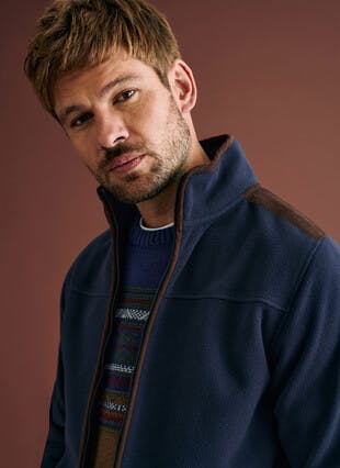 Fleece Zip Up Jacket With Faux Suede Trim