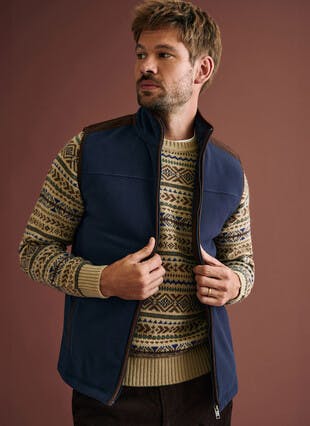 Fleece Zip Up Gilet With Faux Suede Trim