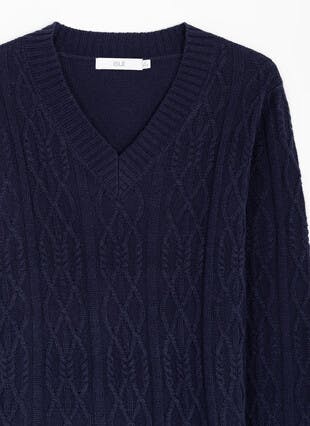 Textured Stitch V Neck Jumper