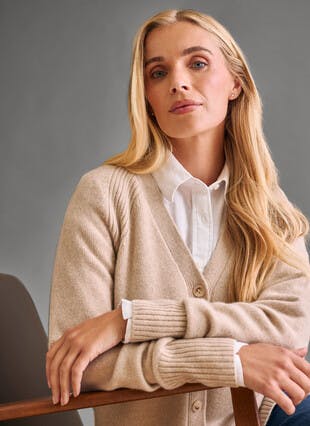 Pure Cashmere Rib V Neck Cardigan