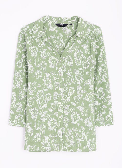Pure Cotton Crinkle Print Collared Shirt