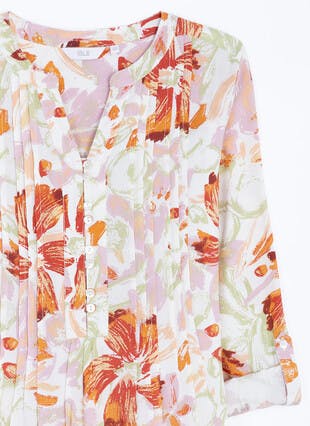 Printed Pintuck Blouse