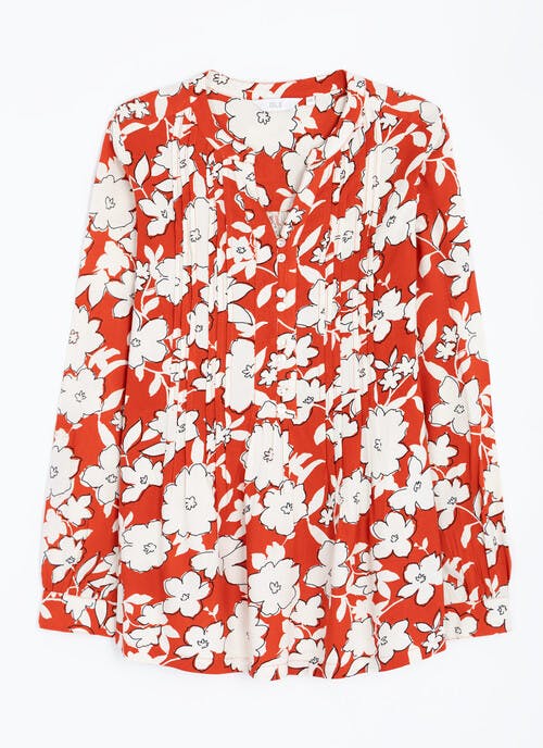 Printed Pintuck Blouse