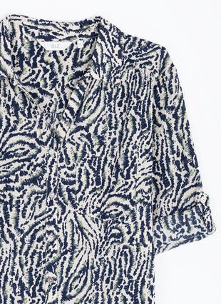Pure Cotton Crinkle Print Collared Shirt