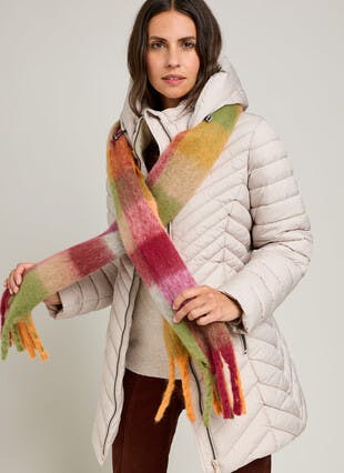 Chevron Quilted Longline Coat with Detachable Hood