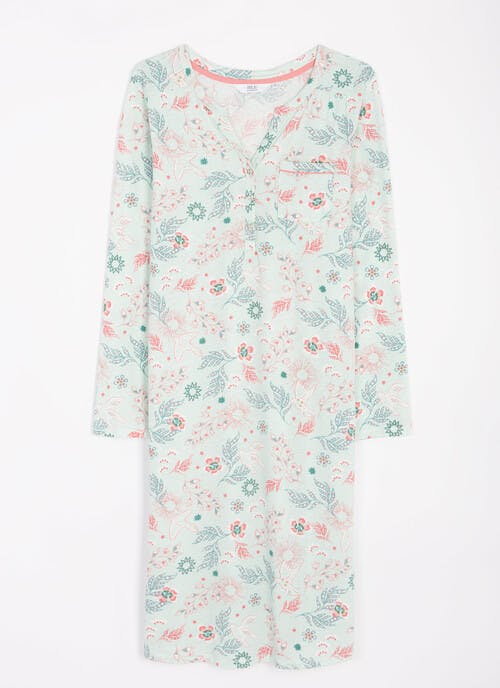 Pure Cotton Notch Neck Printed Nightdress