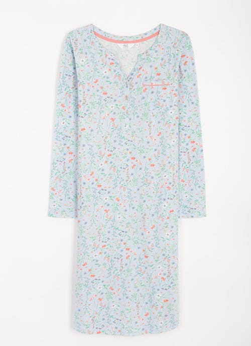 Pure Cotton Notch Neck Printed Nightdress