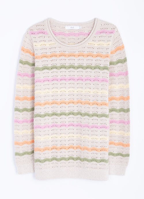 Pure Cotton Pointelle Striped Jumper