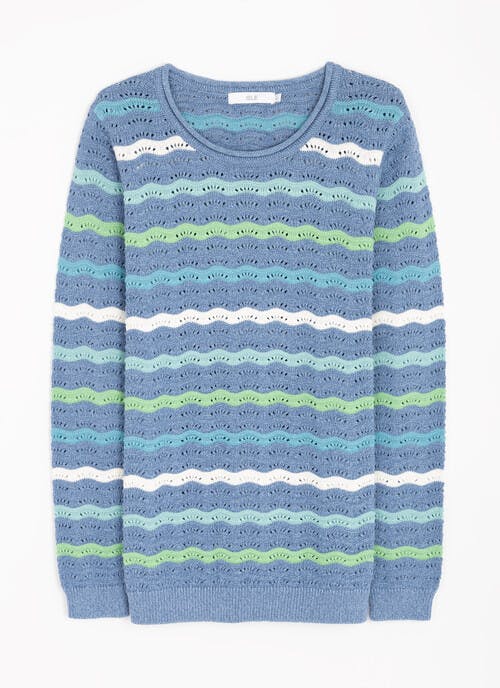 Pure Cotton Pointelle Striped Jumper