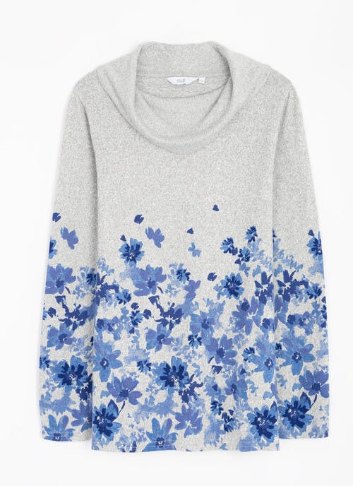 Warm Handle Cowl Neck Printed Top