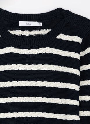 Cotton Blend Striped Boat Neck Jumper