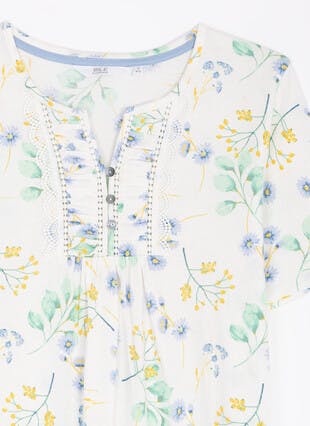 Pure Cotton Lace Trim Printed Nightdress