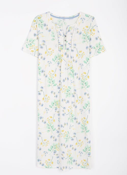 Pure Cotton Lace Trim Printed Nightdress