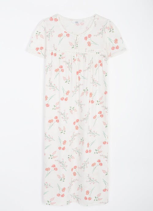 Pure Cotton Button Detail Printed Nightdress