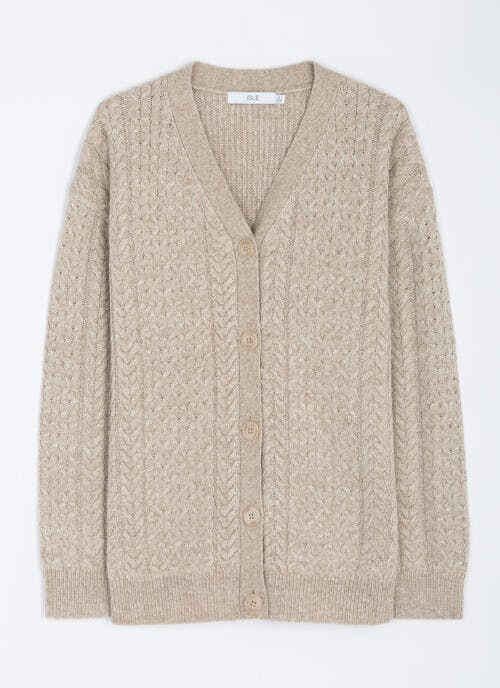 Cable V Neck Button Front Cardigan