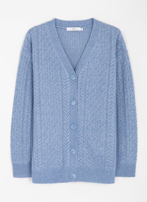 Cable V Neck Button Front Cardigan