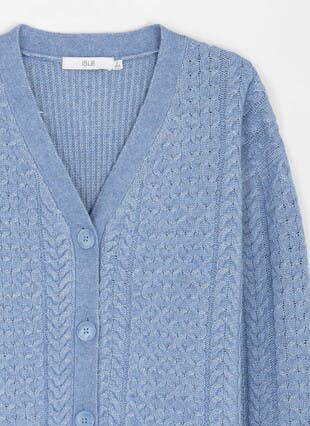 Cable V Neck Button Front Cardigan