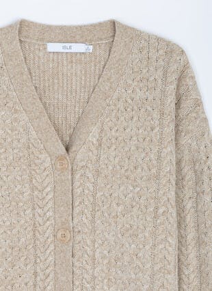 Cable V Neck Button Front Cardigan